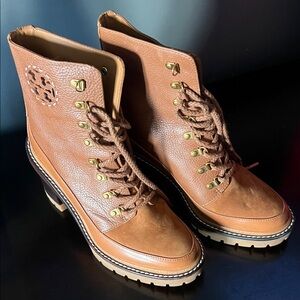 Tory Burch Dark Tan Combat Boots